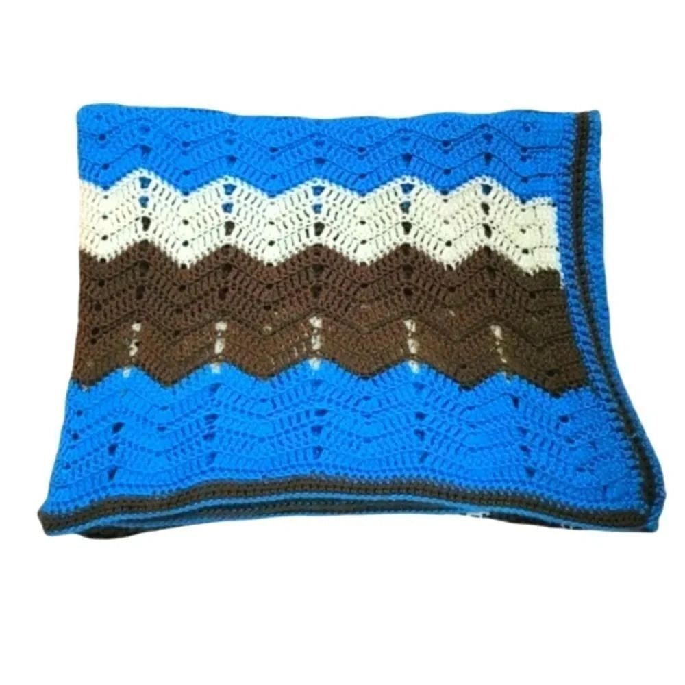 New Handcrafted Grandma Crochet Knit Afghan Throw Blanket in Coastal Waters Blue